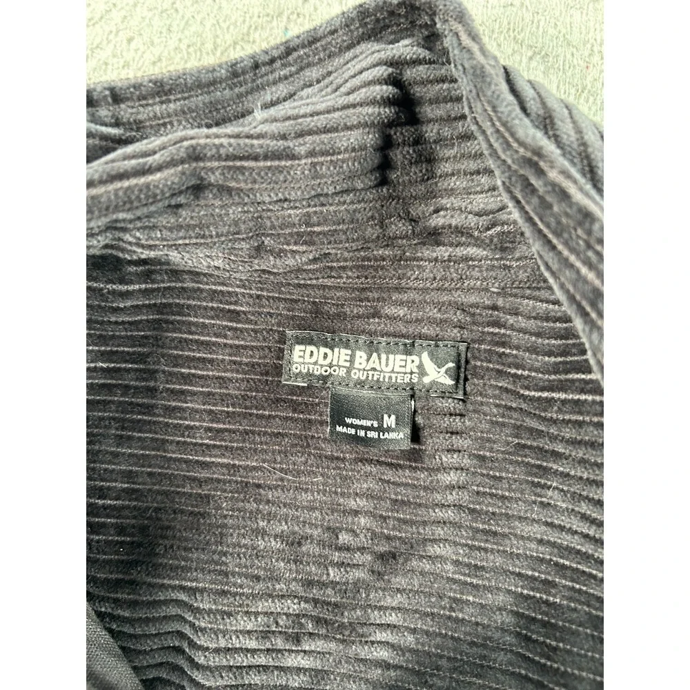 Eddie Bauer Shirt Jacket Women Medium Black Corduroy Button Up Oversized Shacket